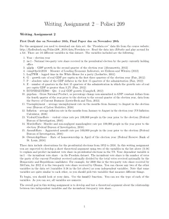 Writing Assignment 2  Polisci 209  Writing Assignment 2  First Draft due on November 16th, Final