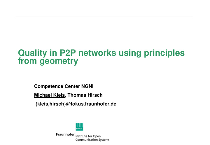 quality in p2p networks using principles from geometry