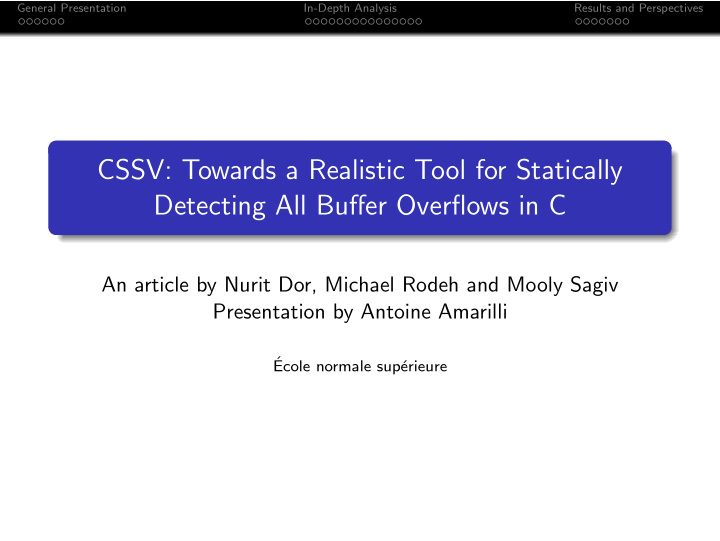 cssv towards a realistic tool for statically detecting
