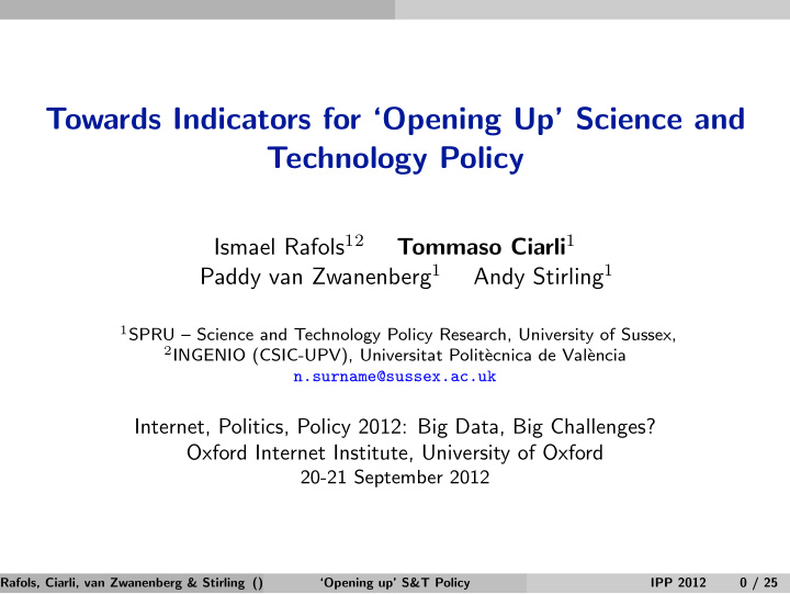 towards indicators for opening up science and technology