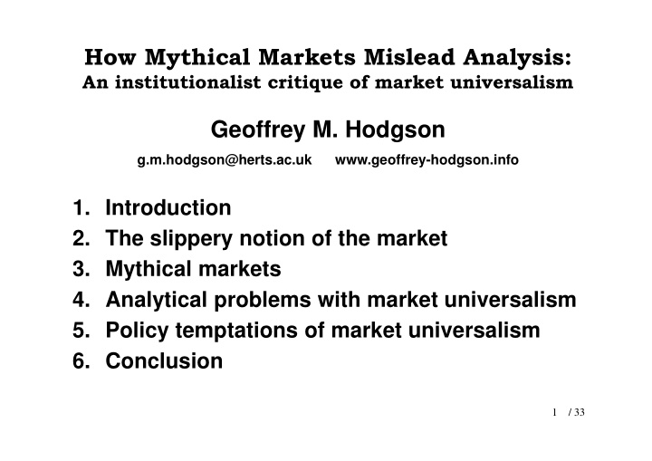 how mythical markets mislead analysis