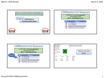 Week 4: 1430 Review  March 9, 2020 In Slam Zone, after suit agreement Control Bids (if any)  Week 4