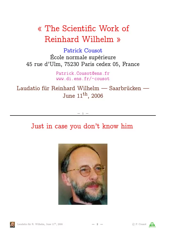 the scientific work of reinhard wilhelm