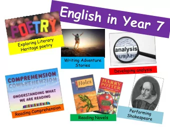 Stories  Reading Novels  English in Year 7 Year 7 students study a new topic each half term: