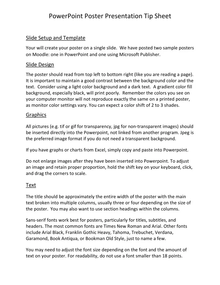 powerpoint poster presentation tip sheet