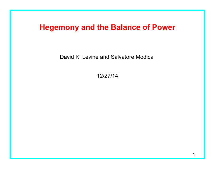 hegemony and the balance of power