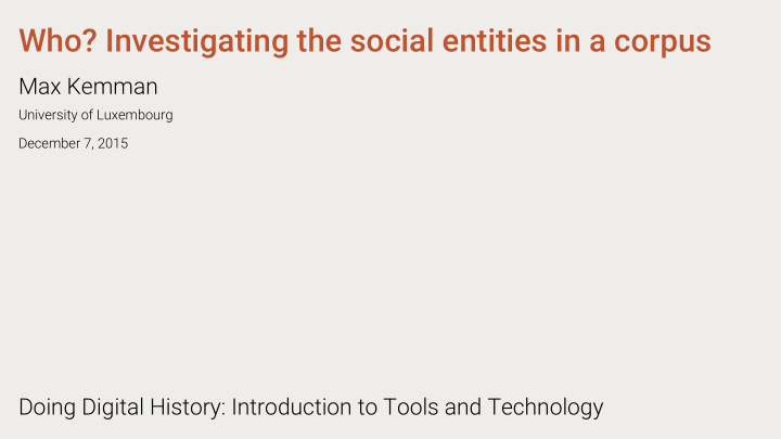 who investigating the social entities in a corpus