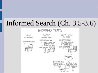 Informed Search (Ch. 3.5-3.6)  Announcements  HW1 graded  Heuristics  However, for A* to be optimal