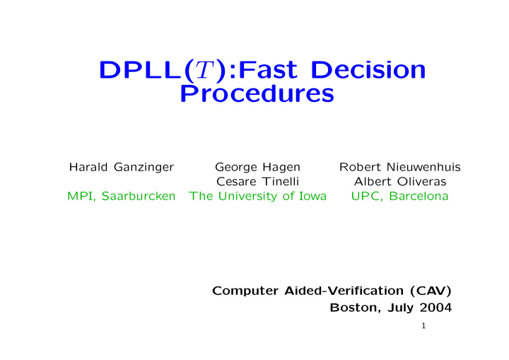 dpll t fast decision procedures