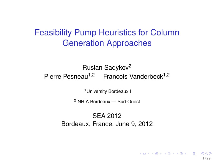 feasibility pump heuristics for column generation