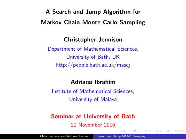 a search and jump algorithm for markov chain monte carlo