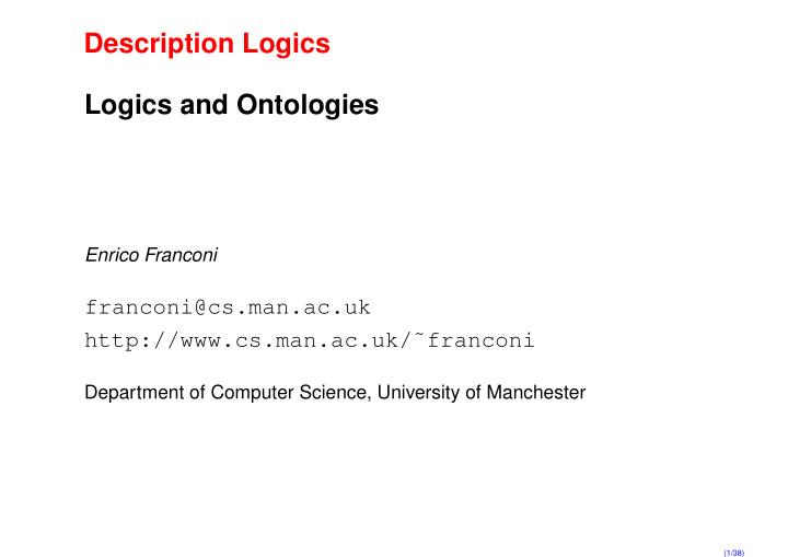 description logics logics and ontologies