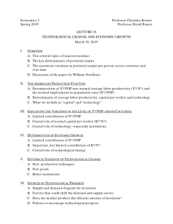 Economics 2  Professor Christina Romer  Spring 2019  Professor David Romer  LECTURE 16