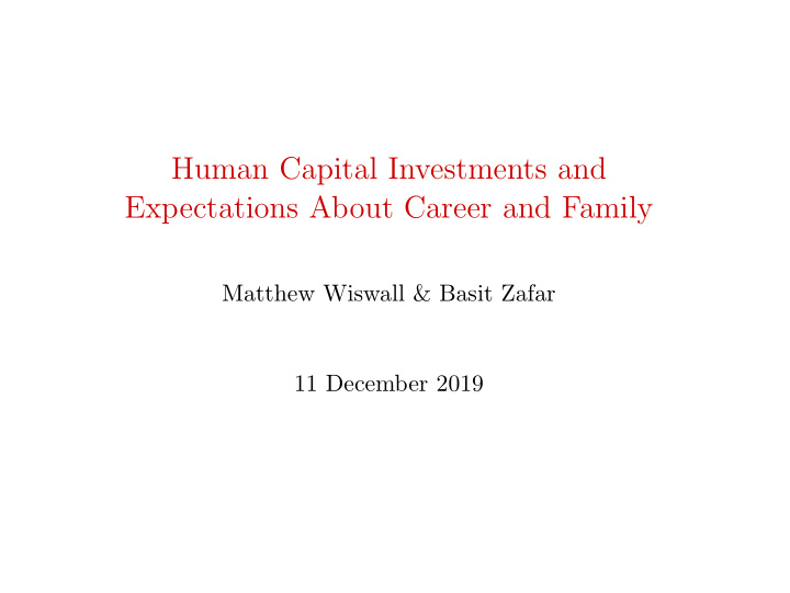 human capital investments and expectations about career