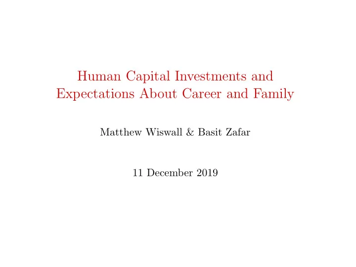 human capital investments and expectations about career