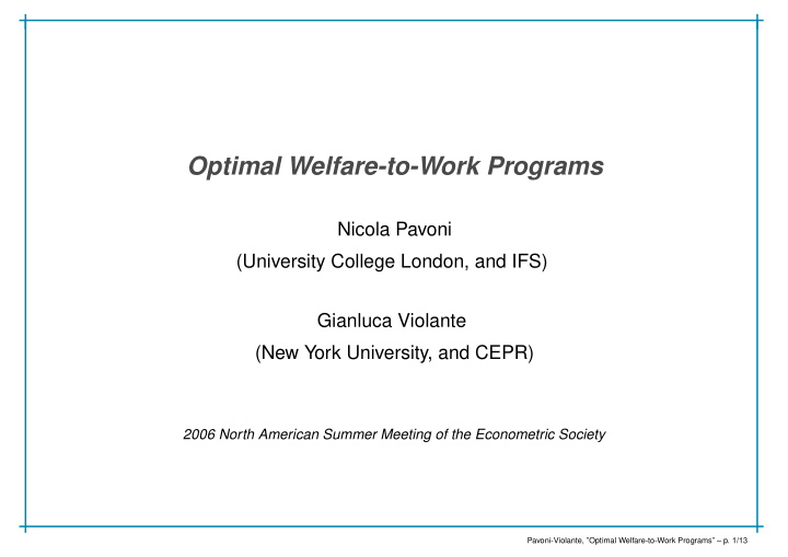 optimal welfare to work programs
