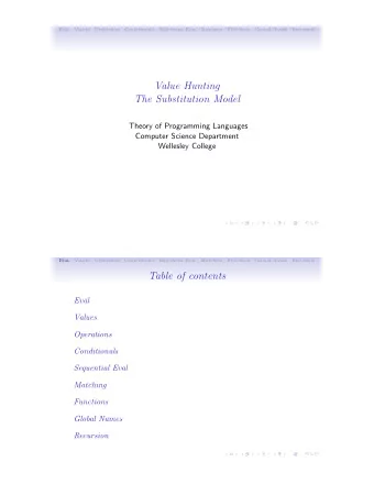 Value Hunting  The Substitution Model  Theory of Programming Languages  Computer Science Department