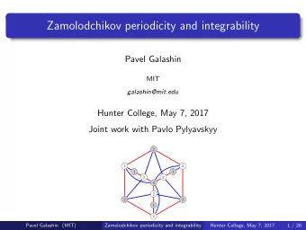Zamolodchikov periodicity and integrability  Pavel Galashin  MIT  galashin@mit.edu  Hunter College,