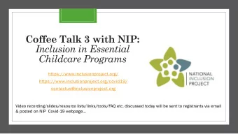 Coffee Talk 3 with NIP:  Inclusion in Essential  Childcare Programs
