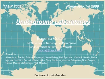 Underground Laboratories  Underground Laboratories  Eugenio Coccia  INFN Laboratori Nazionali del