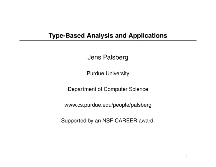 type based analysis and applications jens palsberg