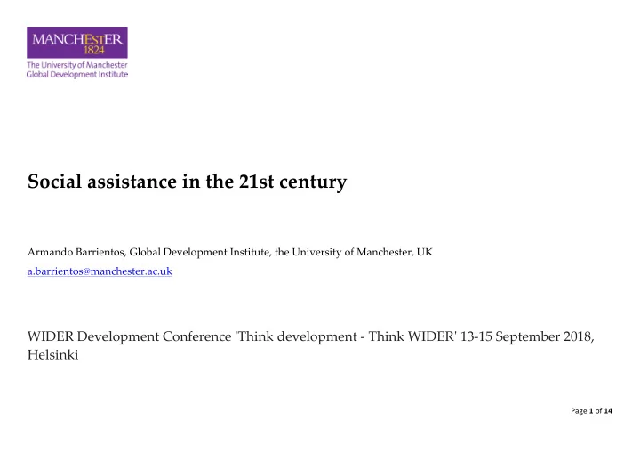 social assistance in the 21st century