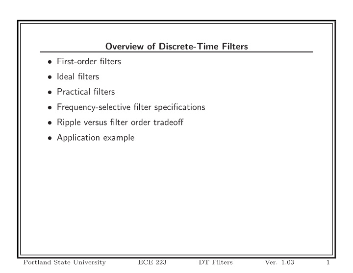 overview of discrete time filters first order filters
