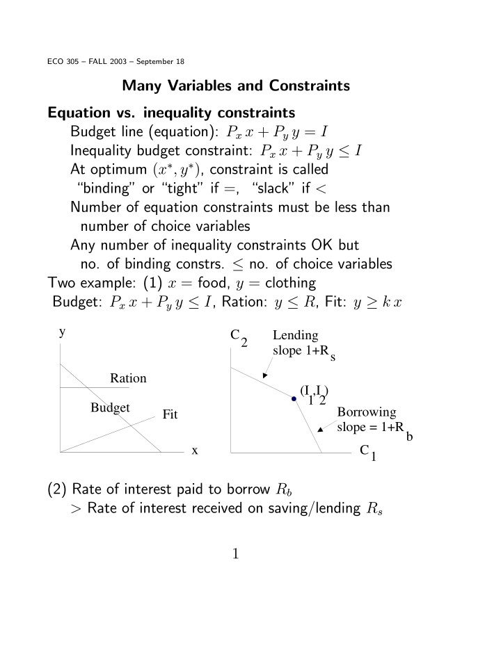 many variables and constraints equation vs inequality