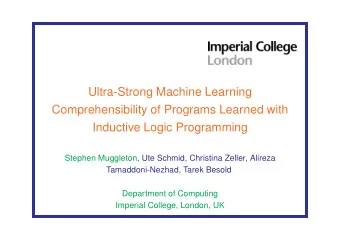 Ultra-Strong Machine Learning  Comprehensibility of Programs Learned with  Inductive Logic