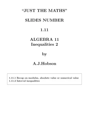 JUST THE MATHS  SLIDES NUMBER  1.11  ALGEBRA 11  Inequalities 2  by  A.J.Hobson  1.11.1 Recap