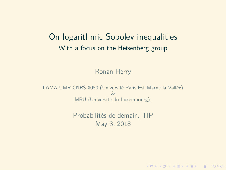 on logarithmic sobolev inequalities