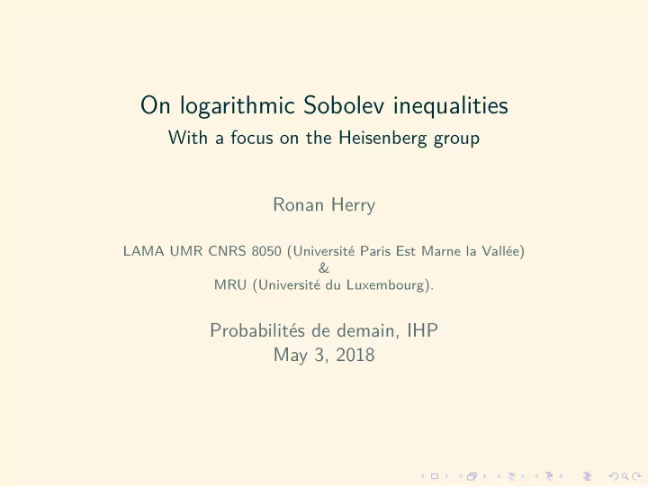 on logarithmic sobolev inequalities
