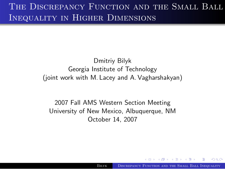 the discrepancy function and the small ball inequality in