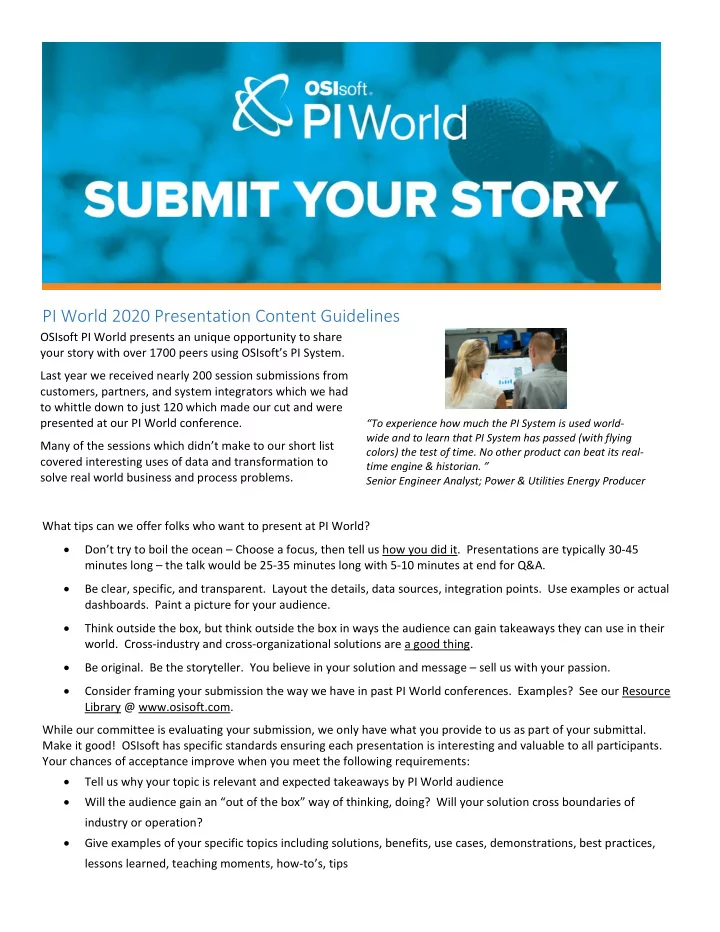 pi world 2020 presentation content guidelines