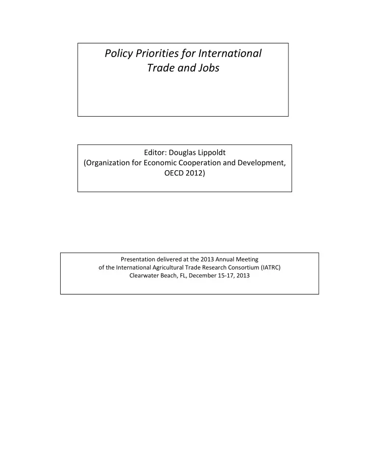 policy priorities for international trade and jobs