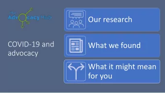 Our research  COVID-19 and  What we found  advocacy  What it might mean  for you  Advocacy Hub  We