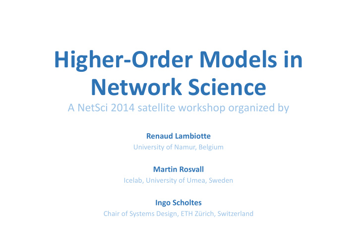 higher order models in network science