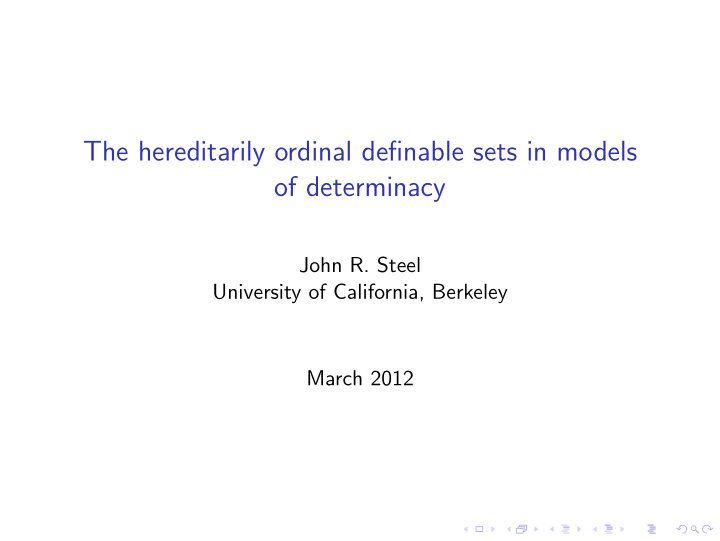 the hereditarily ordinal definable sets in models of