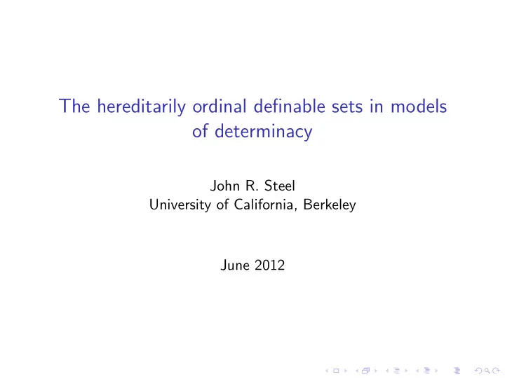 the hereditarily ordinal definable sets in models of