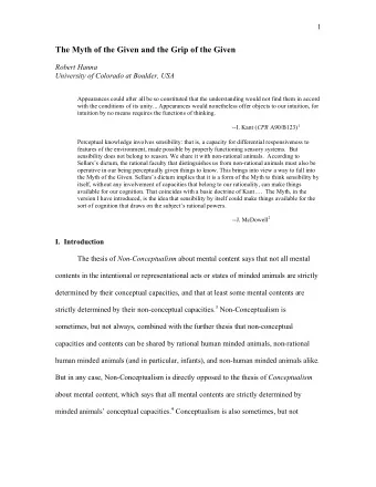 The Myth of the Given and the Grip of the Given  Robert Hanna  University of Colorado at Boulder,