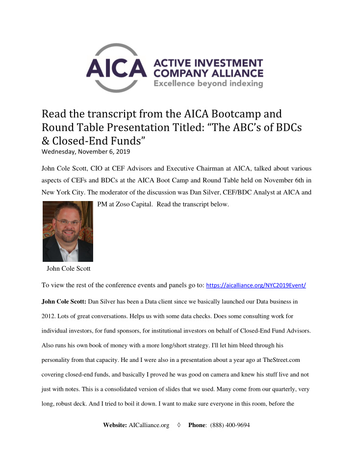 read the transcript from the aica bootcamp and round