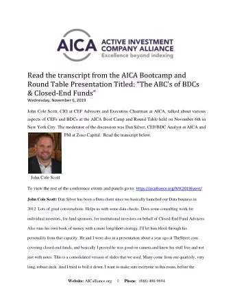 Read the transcript from the AICA Bootcamp and Round Table Presentation T itled: The ABCs of