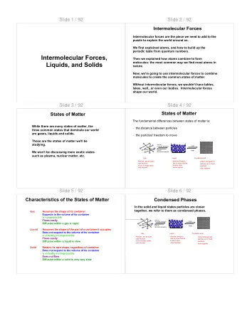 Intermolecular Forces,  Then we explained how atoms combine to form  molecules: the most common way