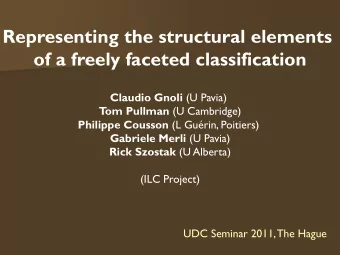 Representing the structural elements  of a freely faceted classification Claudio Gnoli (U Pavia)  T