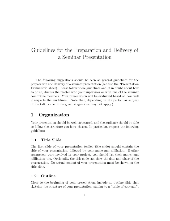 guidelines for the preparation and delivery of a seminar