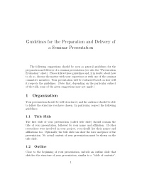 guidelines for the preparation and delivery of a seminar