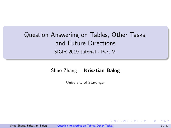 question answering on tables other tasks and future