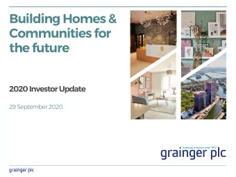 Communities for  the future  2020 Investor Update  29 September 2020  Agenda  Originate  Invest