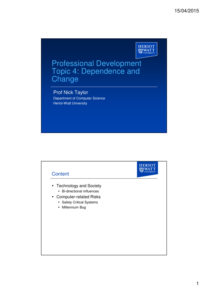 professional development topic 4 dependence and change