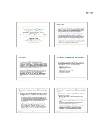 11/19/10  Introduction  Semantics can mean quite different things in different